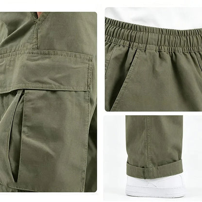 American Men Cargo Pants Casual Work Trousers Multi-pocket Workwear Straight Pants Spring Autumn Lightweight Fashion Streetwear