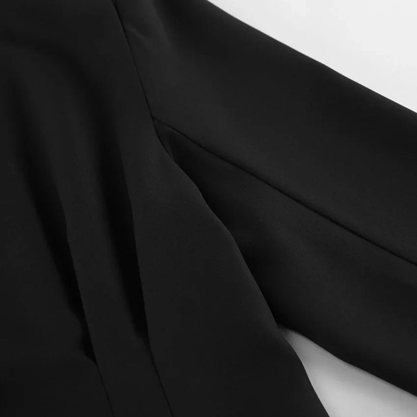 Elegant V-neck Tunics Black Suit 2026 Spring Women's Long Sleeve Single Breasted Slim Blazers Ruched Outerwear Streetwear