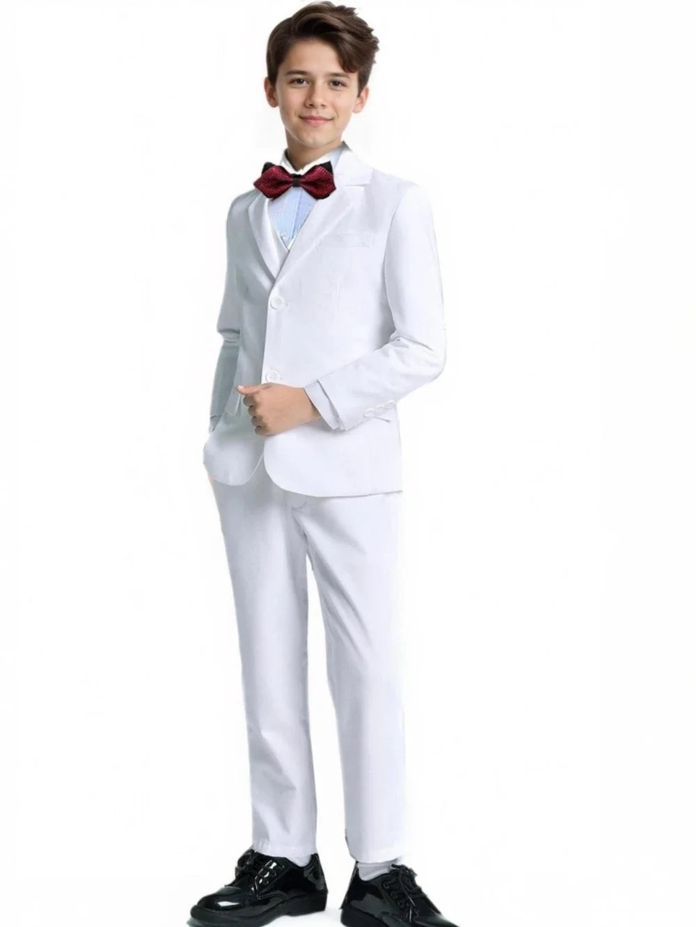 Boys Solid Suit Set 3 Pieces Perfect For Parties Smart Elegant Notched Lapel Kids Suits Wedding Ring Bearer Outfit 2-20T