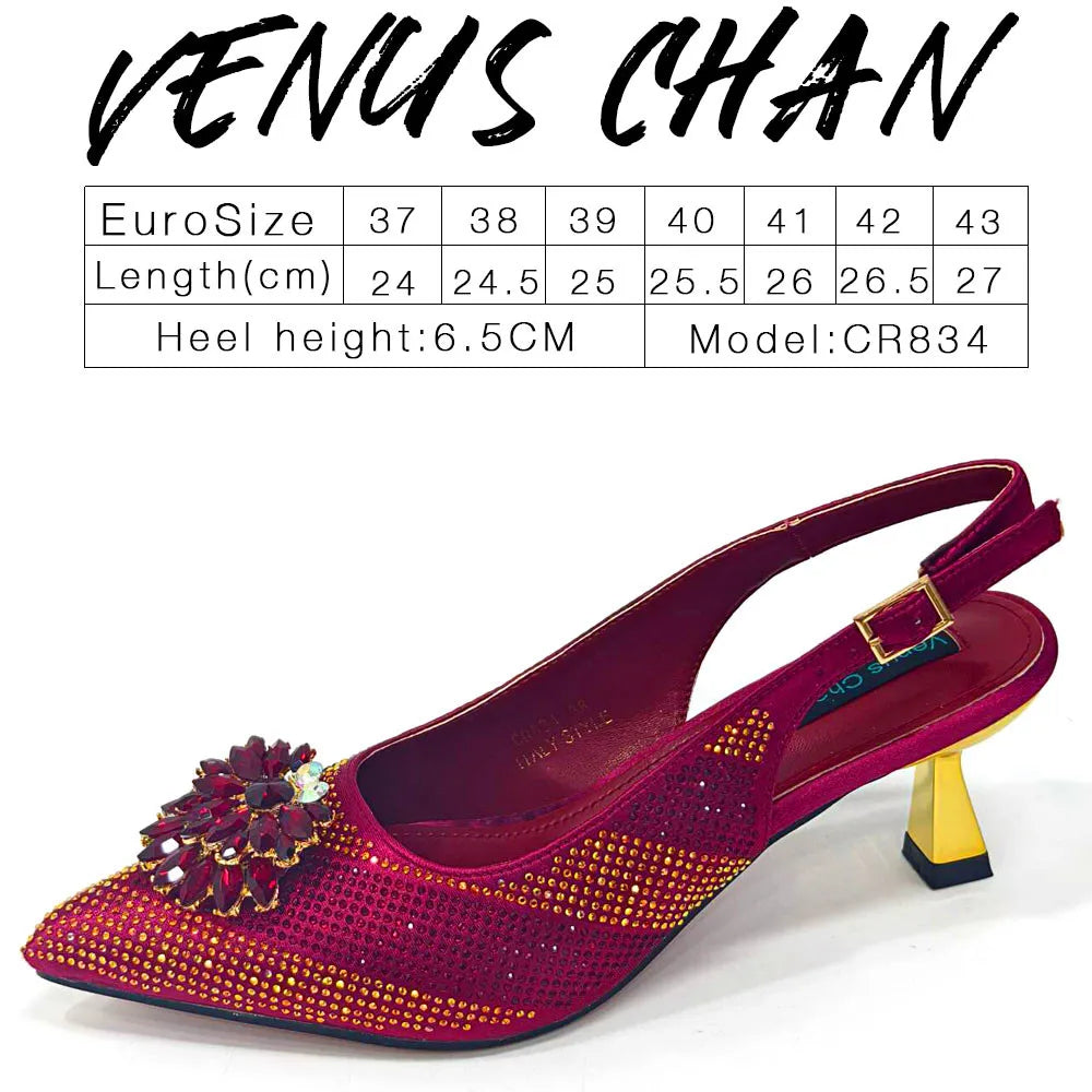 Italian Shoes and Bags Matching Set 2024 Silver Color Rhinestone Fashion High Heels for Women Pointed Toe Pumps