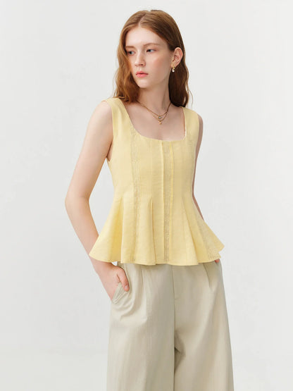 2026 Summer Women's Red Lace Sleeveless Blouse with Waist-Defining Fit for Beach Vacations and Summer Getaways