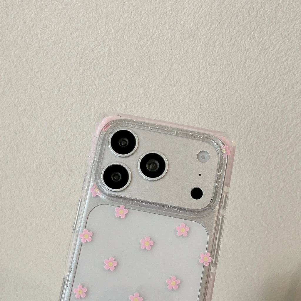 Vibrant All-over Little Flower Clear With Rhinestone Pendant Lanyard Rectangle Phone Cover Case for iPhone 17 16 15 Pro Max