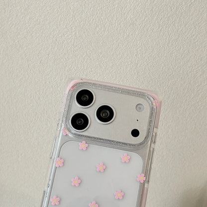 Vibrant All-over Little Flower Clear With Rhinestone Pendant Lanyard Rectangle Phone Cover Case for iPhone 17 16 15 Pro Max