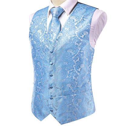 Jacquard Silk Mens Waistcoat Tie Set Sleeveless Jacket Necktie Hanky Cufflinks Suit Gold Blue Black Vest Wedding Business