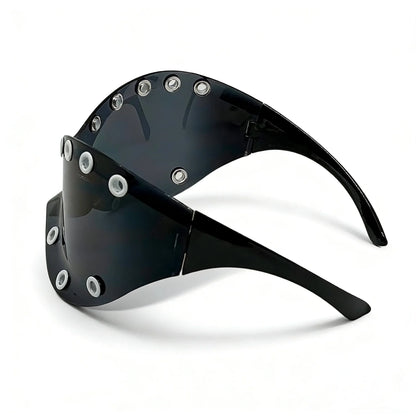Unisex Y2K Punk Fashion Sunglasses - Futuristic One-Piece Goggles Metal Ring Rave sunglasses womenfor Rave & Cyber Party