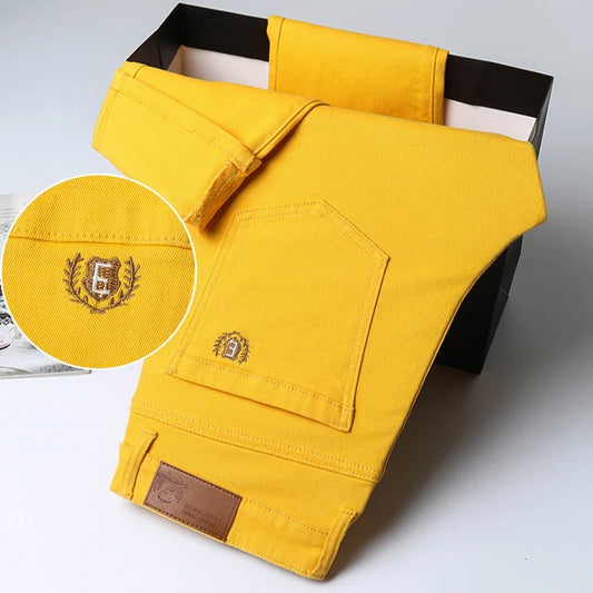 Spring New Men's Casual Jeans Fashion Korean Elastic Cotton Denim Pants Youth Trend Solid Color Fit Straight Trousers