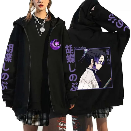Demon Slayer Men's and Women's Zipper Coat Hoodie Sweater Long-sleeved Jacket Kochō Shinobu Japan Anime Spring and Autumn Top