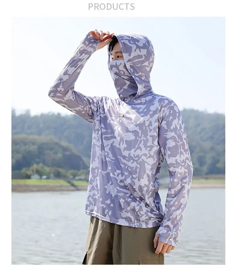 Mens UPF50+ T-Shirt Hoodie Tight Sports Casual Sun Protection T-Shirt Running Quick Dry Hoodie Sunscreen Fishing Men's Clothing