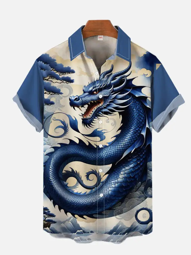 Men's Shirt Dragon Print Casual Daily Tops 3D Printing Short Sleeve Shirt Summer  Fashion Unisex Hawaiian Samurai Cat Shirts