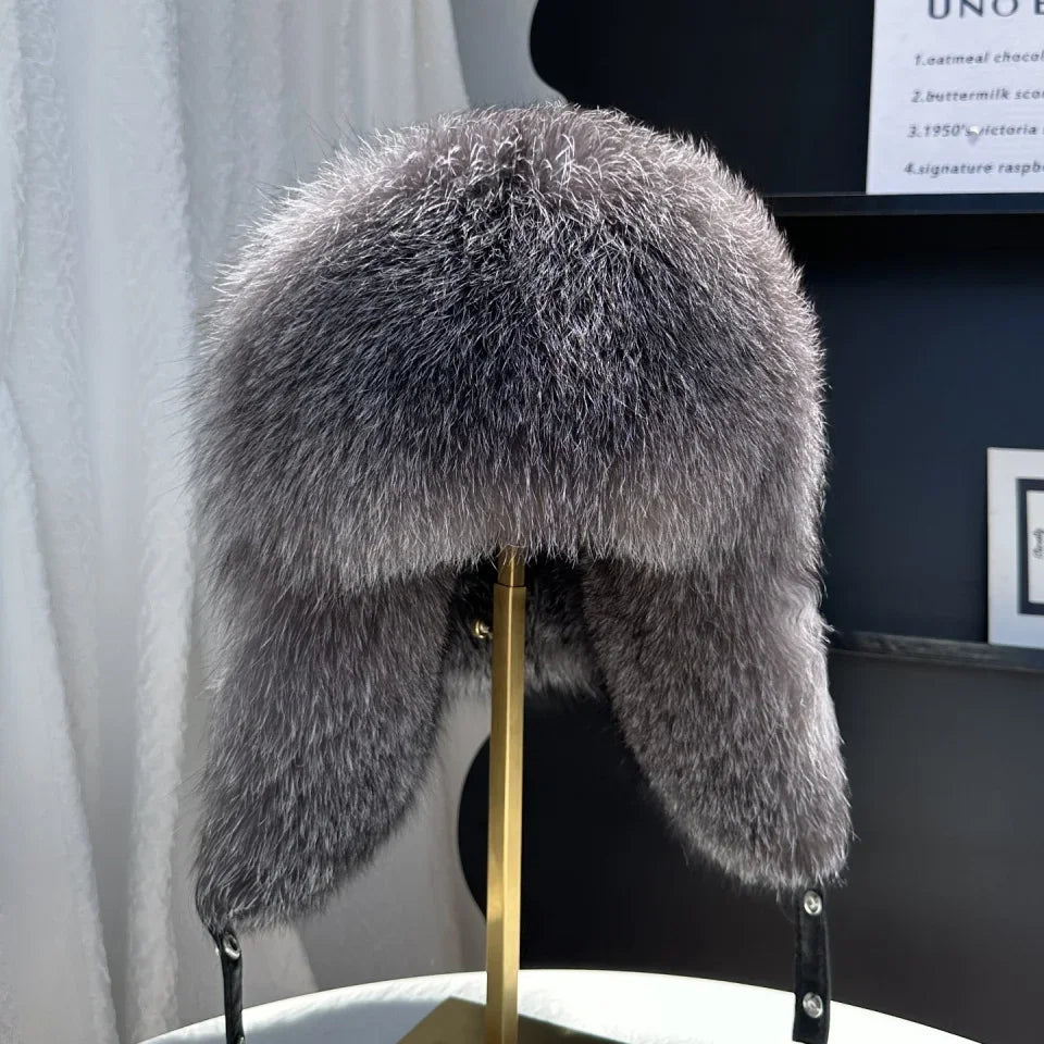100% genuine fox fur ear-protecting hat Men real raccoon fur bomber hat Women winter warm fur real sheep leather snow hat