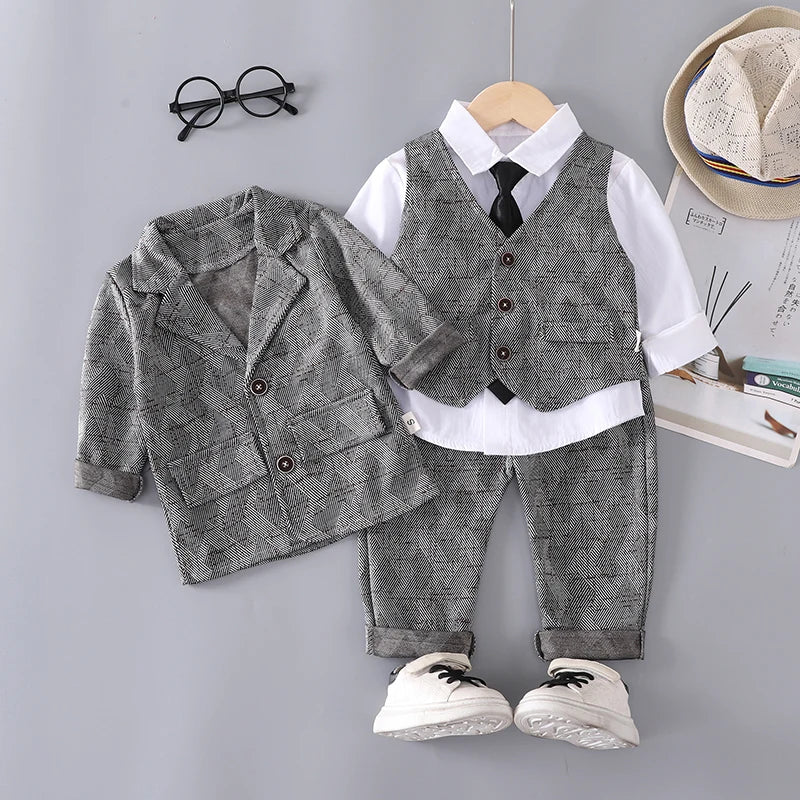 New Autumn Baby Boys Clothes Suit Children Coat Vest Shirt Pants 4Pcs/Set Kids Clothing Infant Outfits Toddler Casual Tracksuits