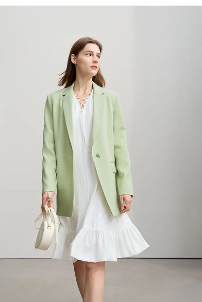 Women's Jacket 2026 Autumn New Commuter Button Shoulder Pad Suit Loose Anti-wrinkle Medium And Long Blazer Top 12611021