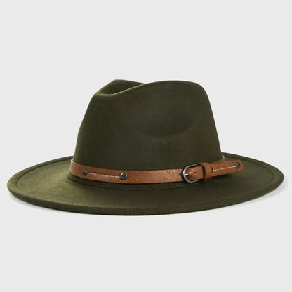 With Belt Buckle Felt Fedora Hats Fashion Vintage Wide Brim Panama Cap Soft Elegant Cowboy Cap Men Women