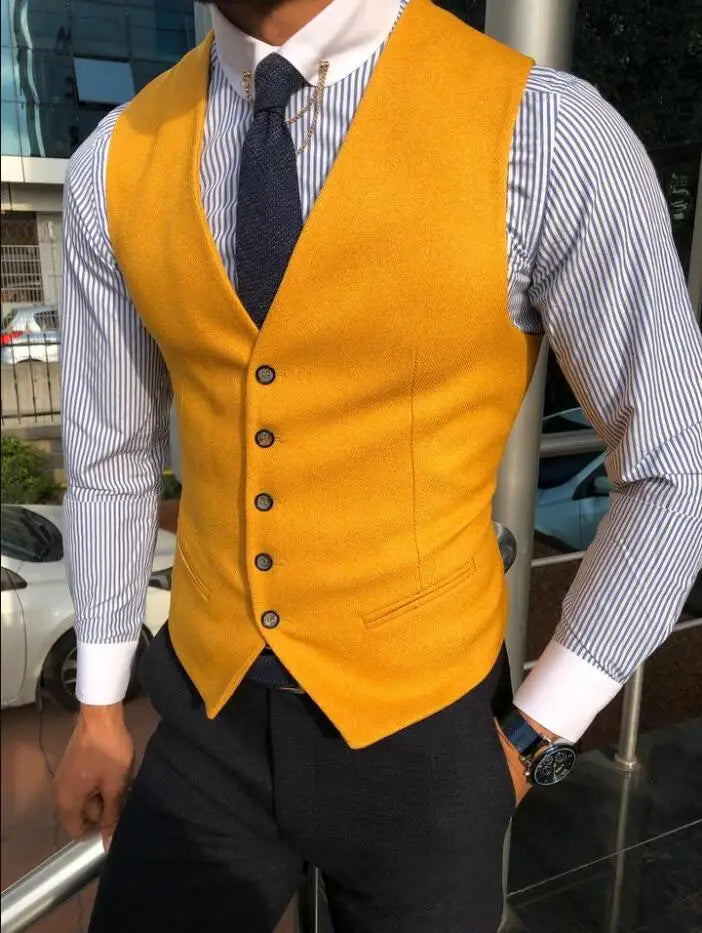 New Arrvial Men Vest Classic Cotton Blended Slim Fit Formal Suit Waistcoat  Vest Men Busoness