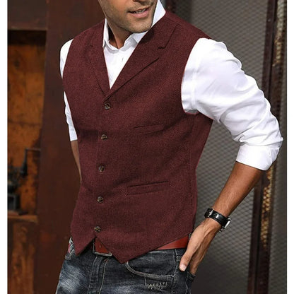 Business Suit Vest Man British Retro V-neck Male Vest Slim Solid Color Single-breasted Workwear Casual Men Waistcoat