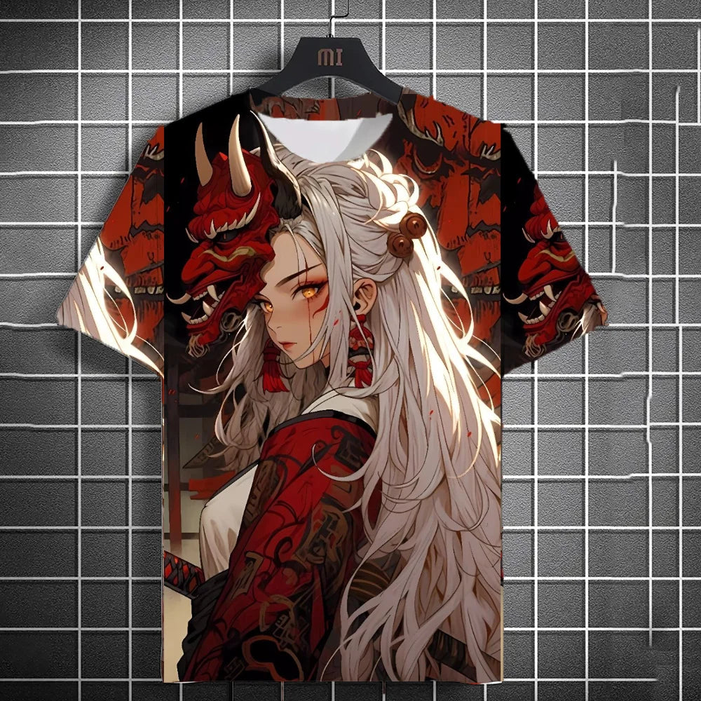 Japanese Style Samurai Katana Girl T-Shirts 3D Print Personality Anime T shirt Men/Women Short Sleeve Top Fashion Men's Clothes
