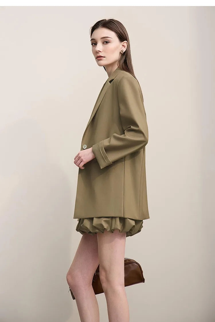 Blazer Women 2026 Autumn New Notched Lapel Padded Shoulder Blazer Embroidery Loose Mid-Length Casual Jacket Women 12641056