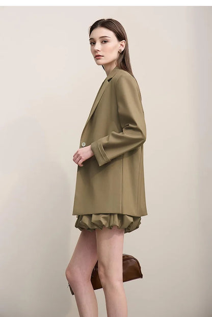 Blazer Women 2026 Autumn New Notched Lapel Padded Shoulder Blazer Embroidery Loose Mid-Length Casual Jacket Women 12641056