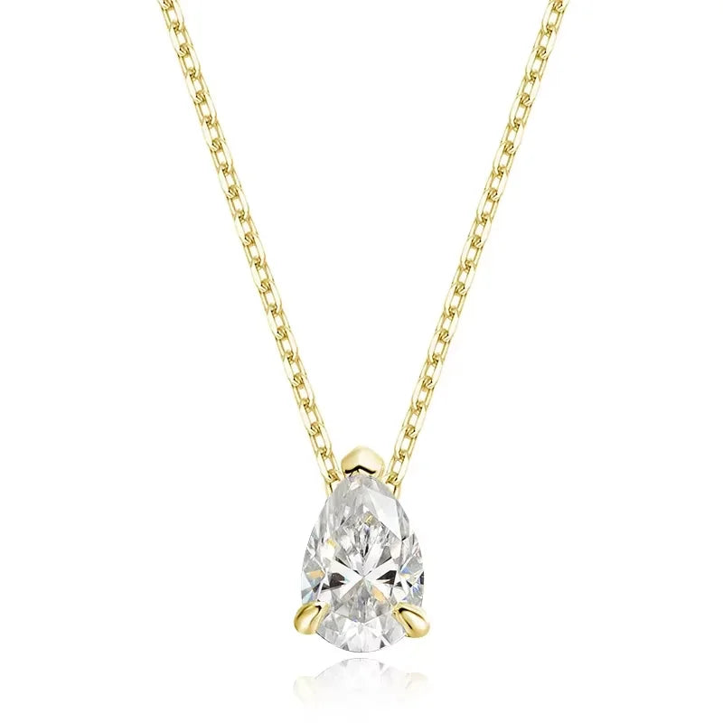 Certified 1CT 2CT Pear Cut D VVS1 Moissanite Necklace for Women 18k Gold Plated Jewelry 100%  Sterling Silver 925 Pendant