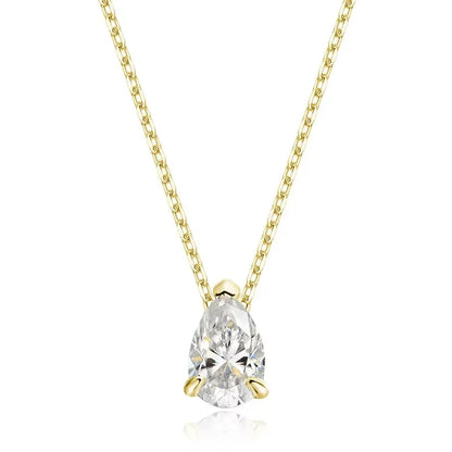 Certified 1CT 2CT Pear Cut D VVS1 Moissanite Necklace for Women 18k Gold Plated Jewelry 100%  Sterling Silver 925 Pendant