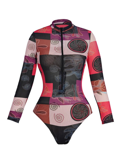 One Piece Sun Protection Swimwear 2026 Women Long Sleeved Print Swimsuit Female Sports Bathers Swimming Bodysuit Beach купальник