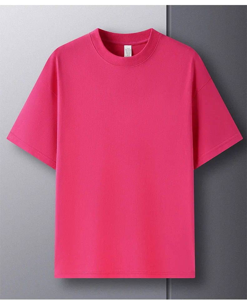 High quality 100% cotton short sleeve men's T-shirt summer round neck loose casual solid color plus size breathable top women
