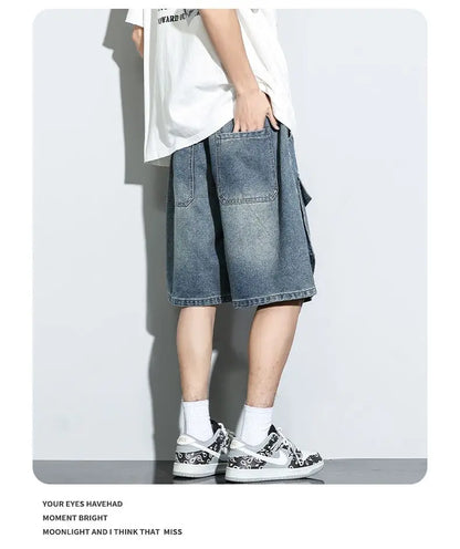 Bermuda Men's Denim Shorts Summer New Fashion Loose Jeans Casual Vintage Drawstring Cargo Short Pants Male Streetwear