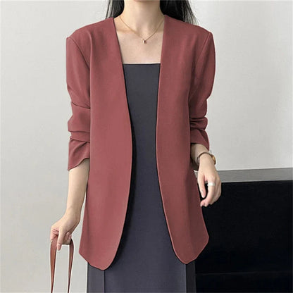 Fashion New Solid Casual Joker Women's Blazer Spring Autumn No Placket Cardigan Suit Jackets V-neck Long Sleeve 19-Color Coats