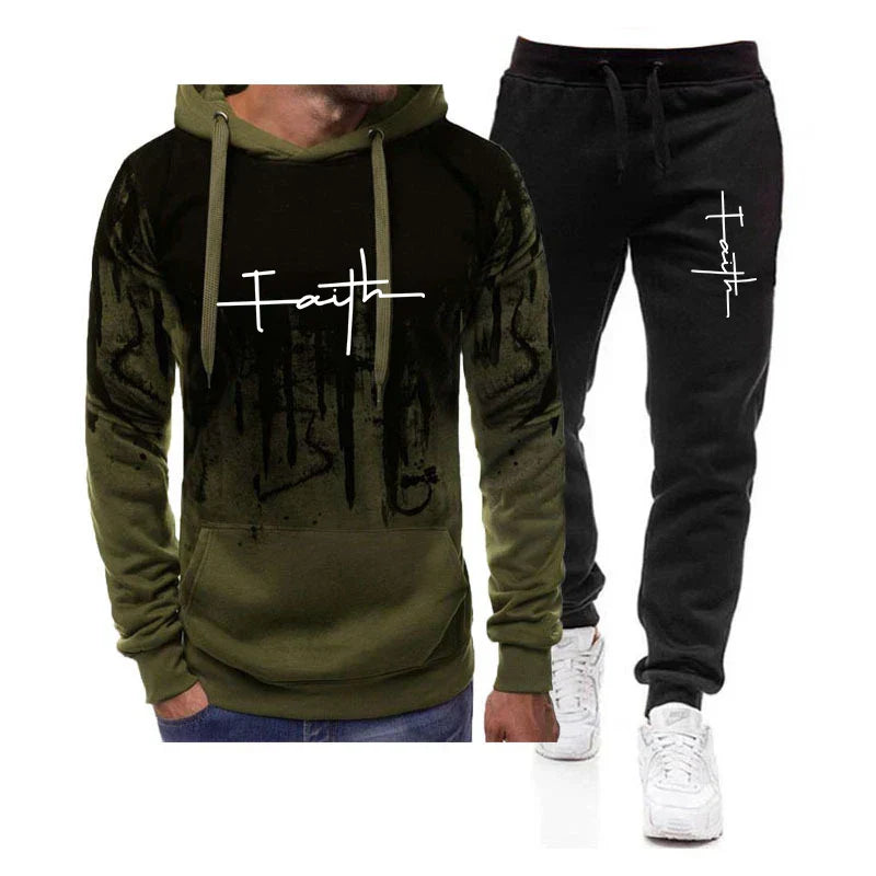 Spring Autumn Men's 2Pcs Suit Sweatshirt Splash Hoodies+Tracksuit Pants Casual Fitness Male New Sportwear Men Clothing