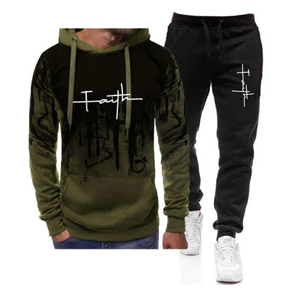 Spring Autumn Men's 2Pcs Suit Sweatshirt Splash Hoodies+Tracksuit Pants Casual Fitness Male New Sportwear Men Clothing