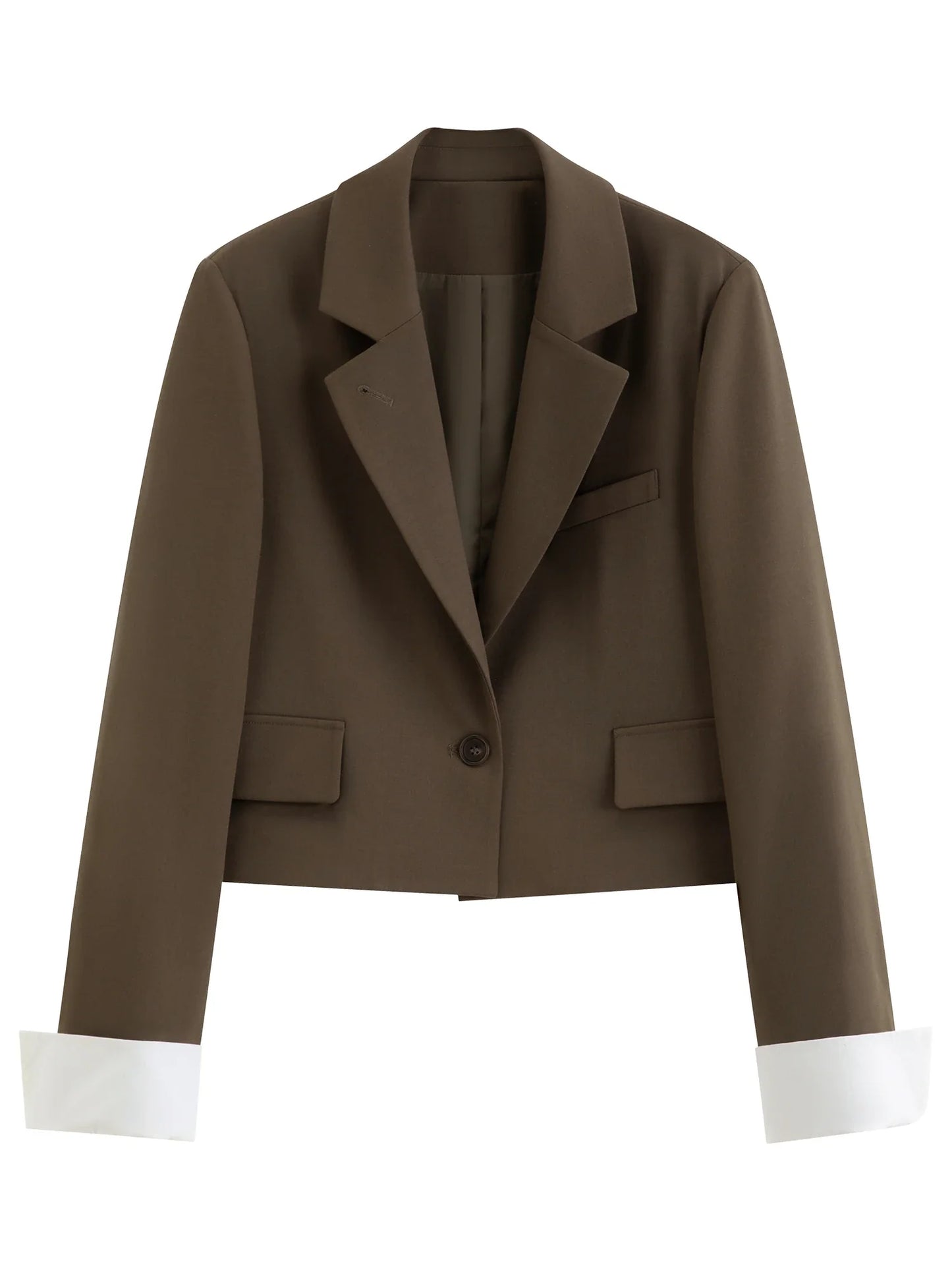 2026 Fall Women's Korean-Inspired Petite Cropped Camel Acetate Lyocell Blend Blazer - Chic Office Commute Outerwear