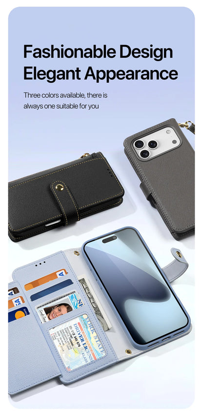 2in1 Magnetic Detachable Wallet Folio Case for iPhone 17 Pro Max/17 Air/16plus 15Leather Cover with Card Slots & Clasp