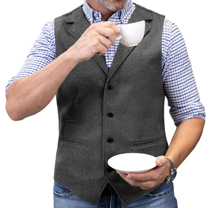 Men Vest Brown Herringbone Single Button With Lapel Waistcoat For Wedding Party Banquet Prom Business Work Casual Daily Men Vest