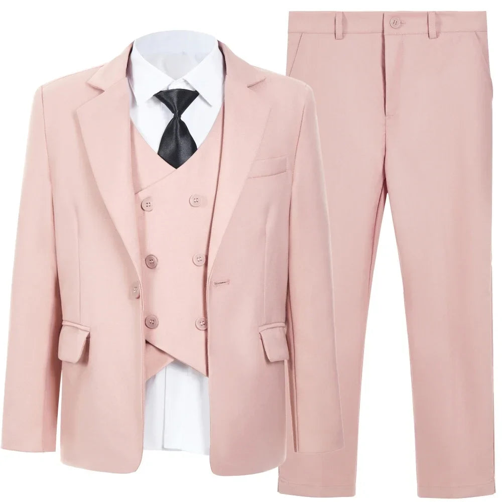 Pink Smart Boys Suits 4 Pieces Wedding Guest Clothes Fast Delivery Kids Slim Fit Suit Set Banquet Party Tuxedo Plus Size