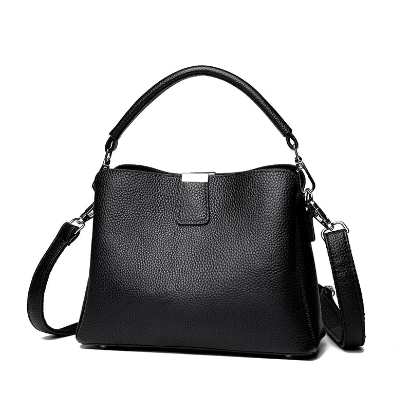 100% cowhide Bag Casual Women Hobos Handbags Bucket Bags New Women's Fashion Handbags Retro Solid Color Leather Shoulder wallet