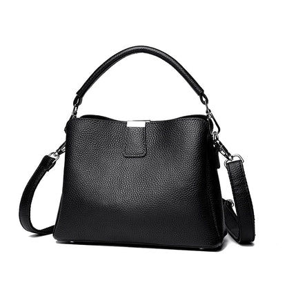 100% cowhide Bag Casual Women Hobos Handbags Bucket Bags New Women's Fashion Handbags Retro Solid Color Leather Shoulder wallet