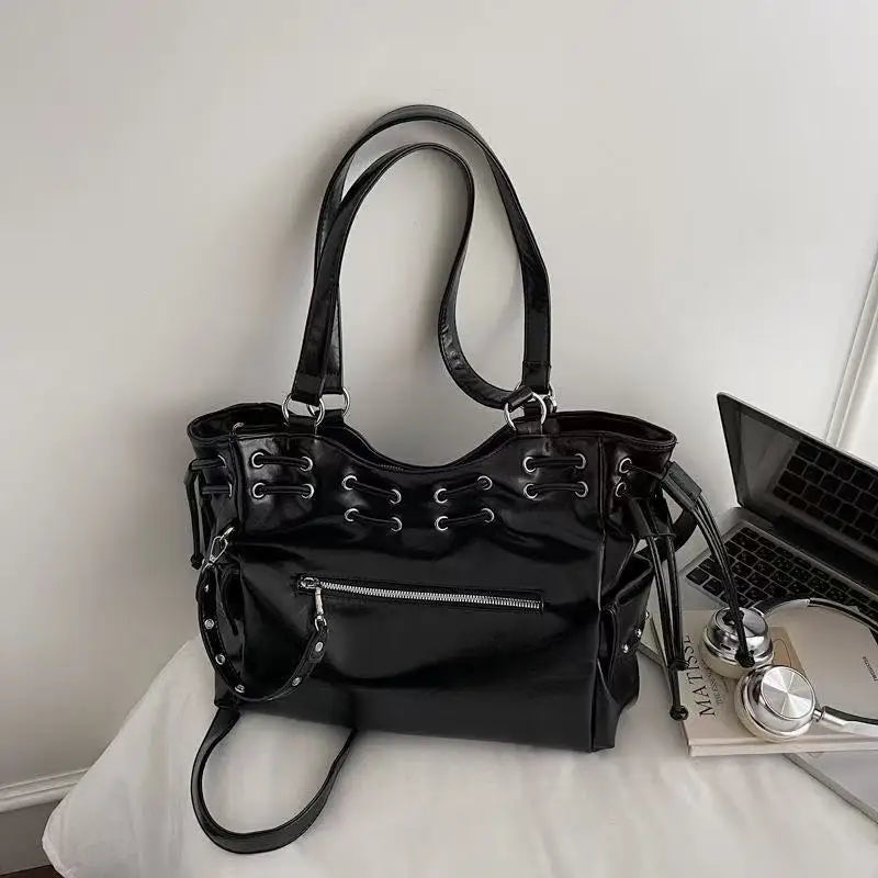 Japanese Harajuku Style PU Leather Y2k Cool Large Capacity Handbag Shoulder Bag Women's Bag Purses Women Hand Bags