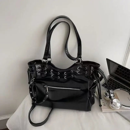 Japanese Harajuku Style PU Leather Y2k Cool Large Capacity Handbag Shoulder Bag Women's Bag Purses Women Hand Bags