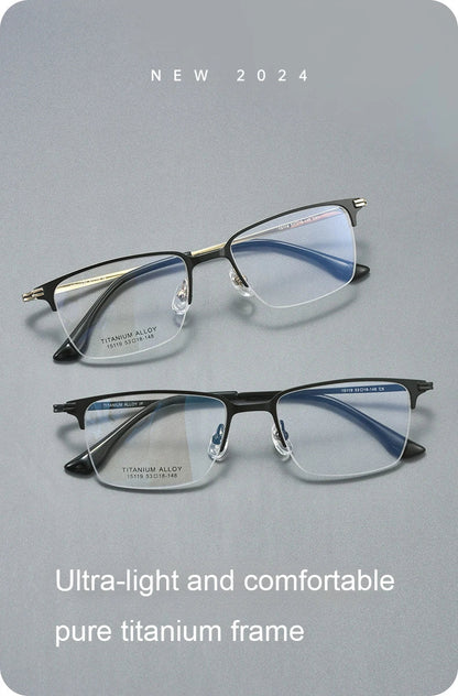 Pure Titanium Half Frame Business Eyeglasses Frames Anti-blue Light Reading Glasses Men's Customized Prescription X15119B