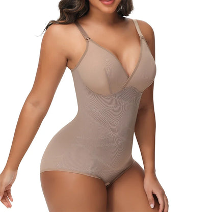 Cross Waist Tummy Control Body Shaping Bodysuit for Women Full Body Control V-Neck Mesh Breathable Briefs Underwear Butt Lifter