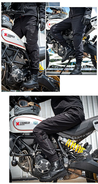 New Black Motorcycle Pants Riding Men Equipemt Summer Breathable Trousers With CE Protection Armor Wearing Gears Accessories