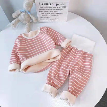 Baby Kids Thermal Underwear Suit Winter Pajamas Thick Plush Children Clothes Set High Waist Autumn Infant Girl Boy Homewear