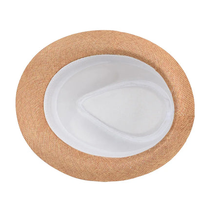 Jazz Hat British Style Linen Solid Color Hat for Men and Women Rolled Brim Couple Style Sun Hat Paper Straw Hat