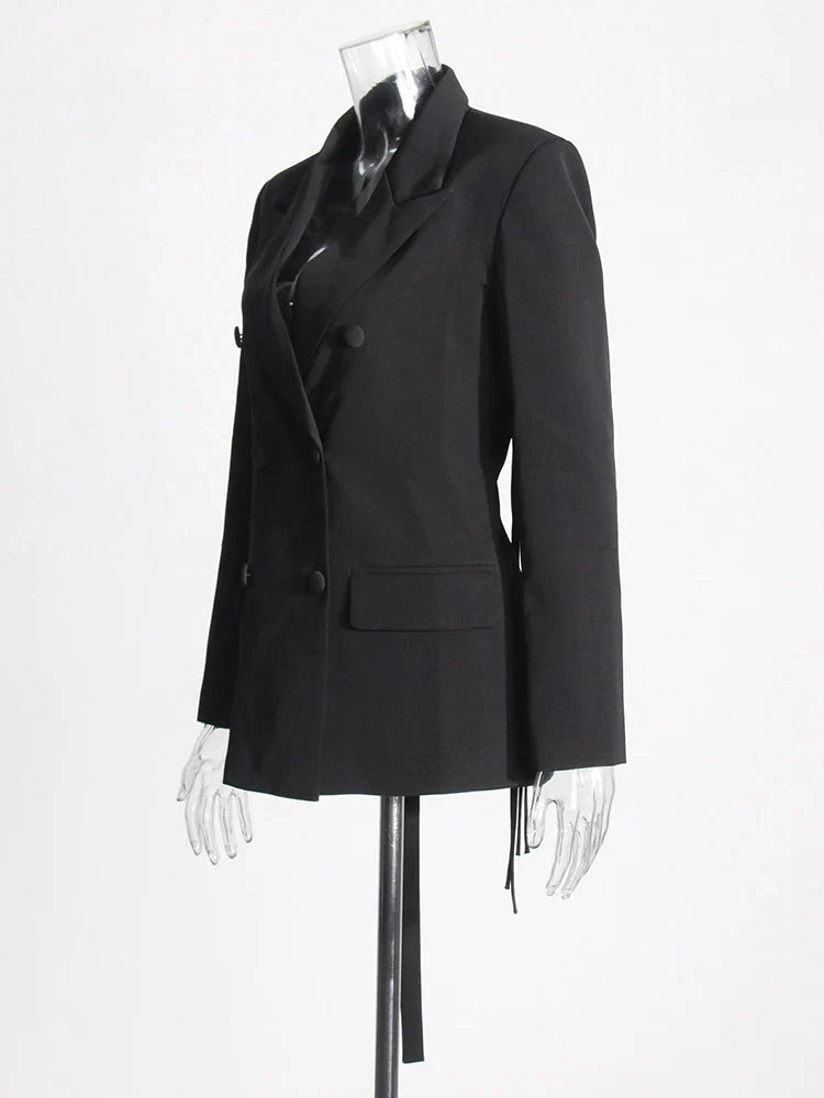 Patchwork Diamonds Backless Blazer For Women Notched Collar Long Sleeve Spliced Button Chic Blazers Female Style