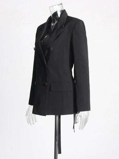 Patchwork Diamonds Backless Blazer For Women Notched Collar Long Sleeve Spliced Button Chic Blazers Female Style