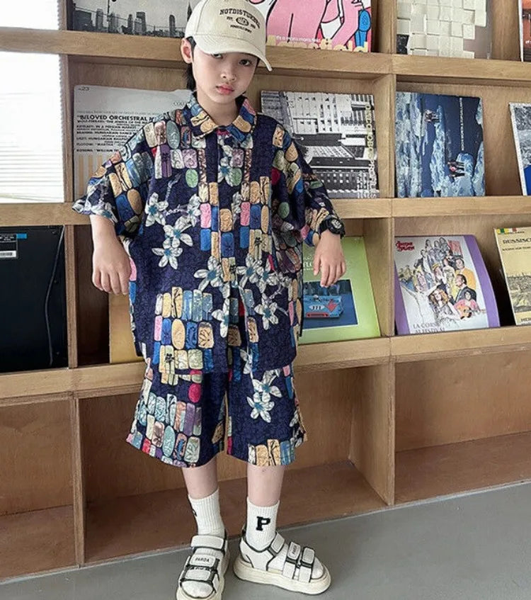 Printed Shirt Clothes for Cotton 2025 Kids T-shirts Children Boys' Set Boy Clothing Top Bottom Clothing Children's Boy's Outdoor