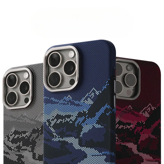 Abstract Landscape Relief for MagSafe Phone Case for iPhone 16 15 14 Pro Max 17 Wireless Charge Alloy Lens Shield Hard PC Cover