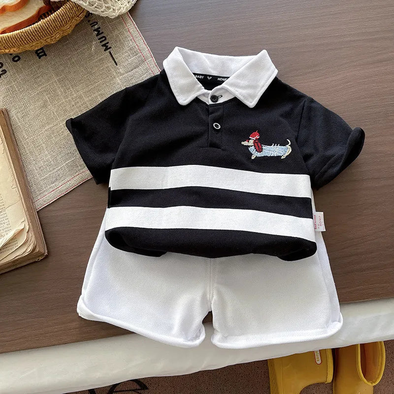 Summer Fashion Baby Boys Clothes Suit Children Cotton Cartoon Dog Polo T-Shirt Shorts 2Pcs/Set Toddler Kids Clothing Tracksuits