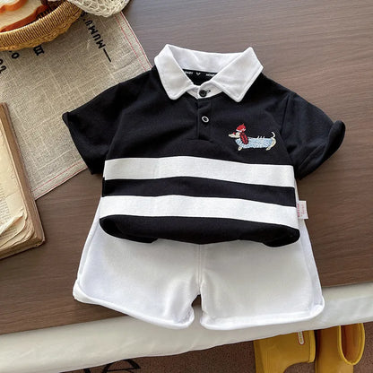 Summer Fashion Baby Boys Clothes Suit Children Cotton Cartoon Dog Polo T-Shirt Shorts 2Pcs/Set Toddler Kids Clothing Tracksuits
