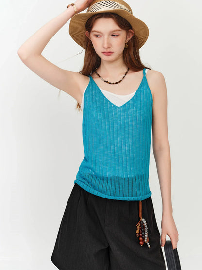 Stylish V-Neck Wool Knit Vest for Resort & Beach Vacation 2026 Summer New Arrival Casual Top Tanks Summer Sleeveless Camis